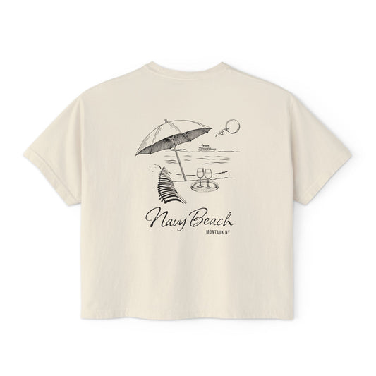 Navy Beach Scene Women's Boxy Tee