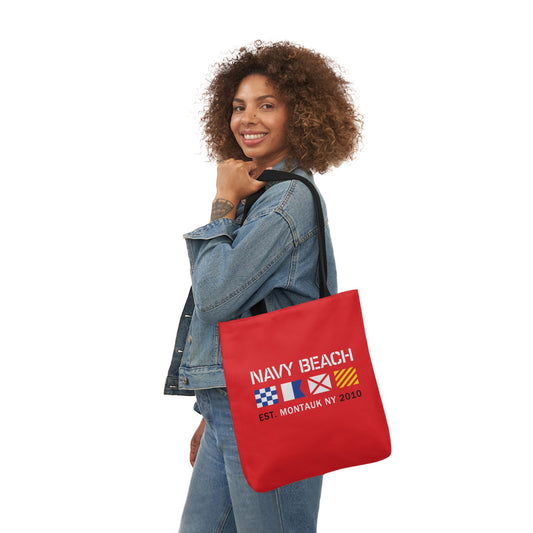 Navy Beach Red Canvas Tote