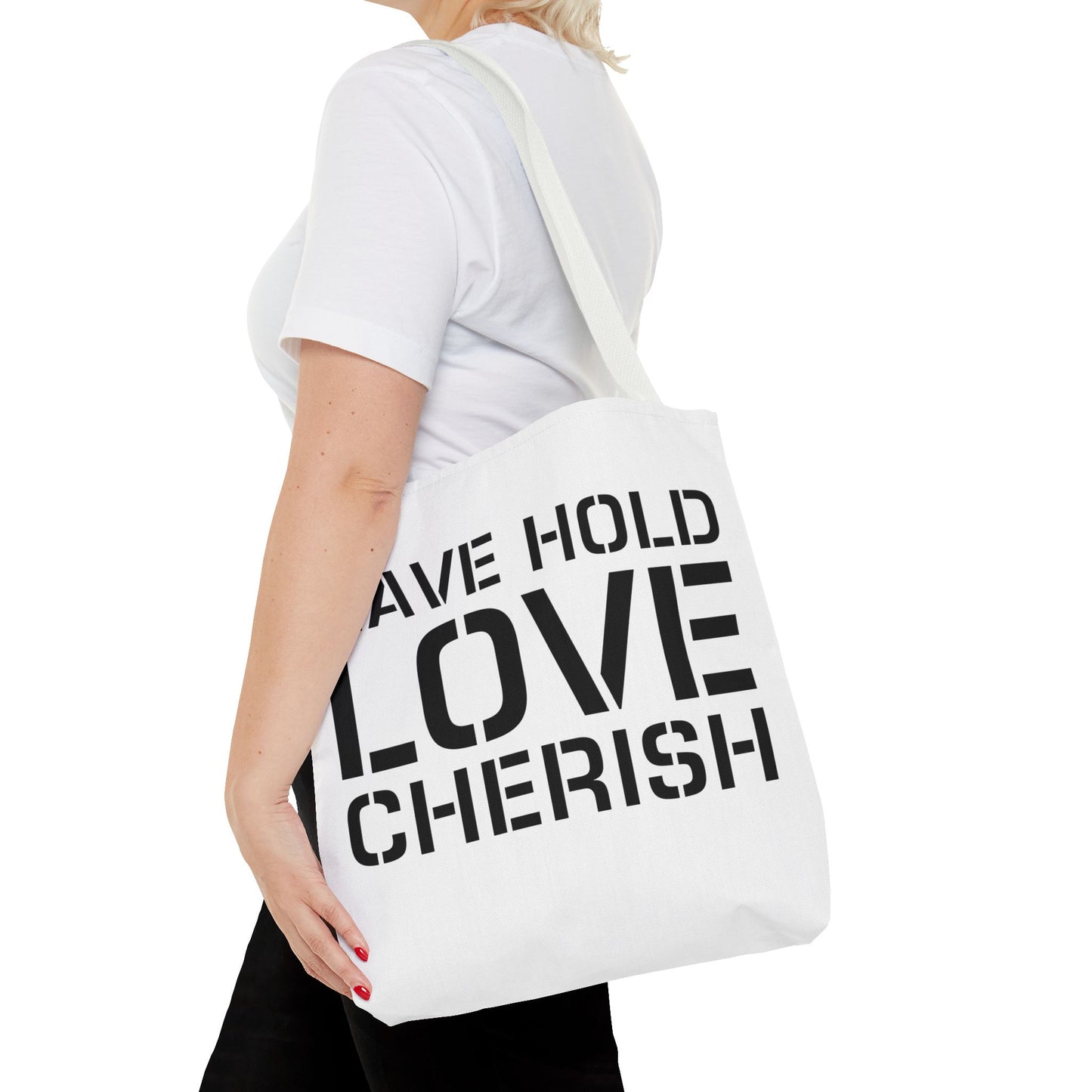 Have Hold Love Cherish Navy Beach Weddings Tote