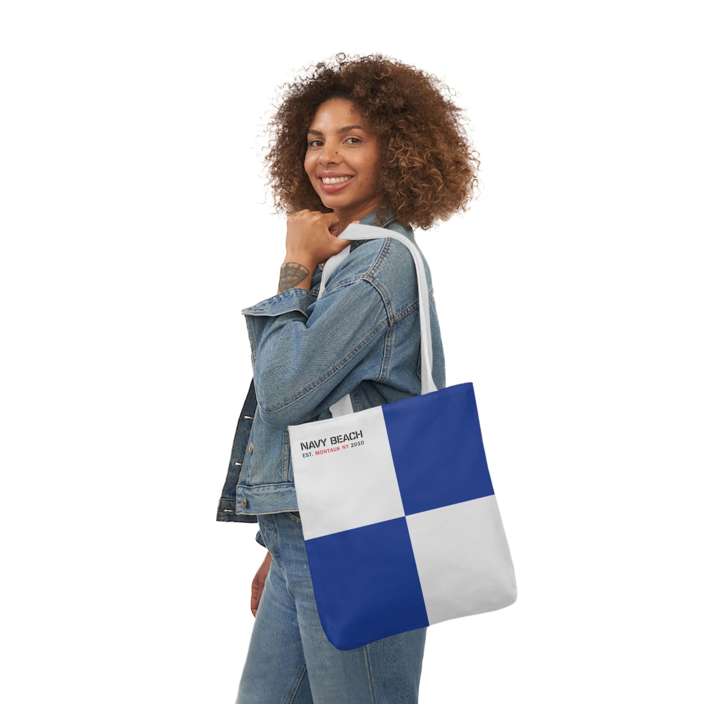 Navy Beach N Flag Canvas Tote