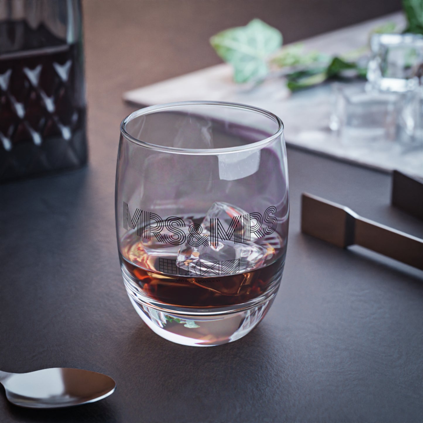 Mrs & Mrs Navy Beach Weddings Whiskey Glass