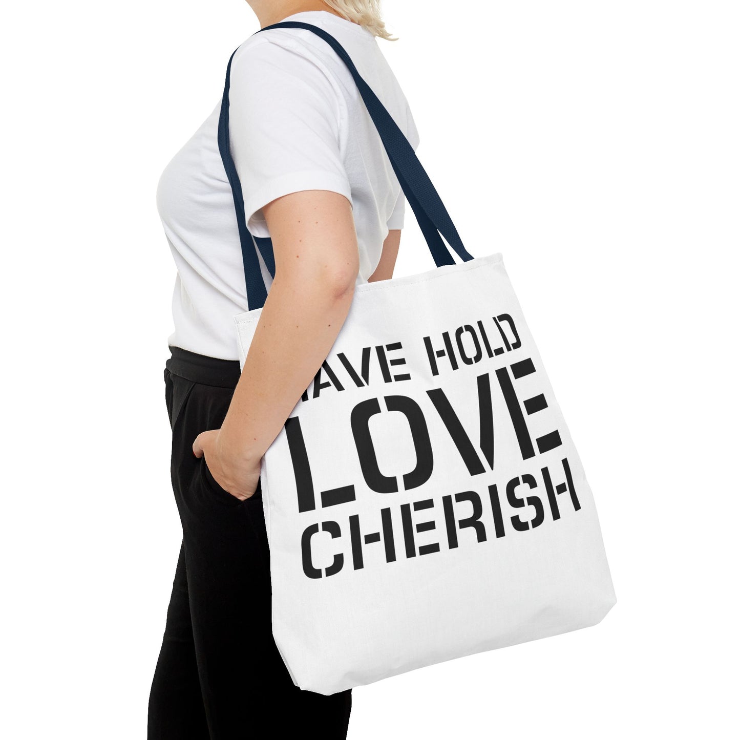 Have Hold Love Cherish Navy Beach Weddings Tote