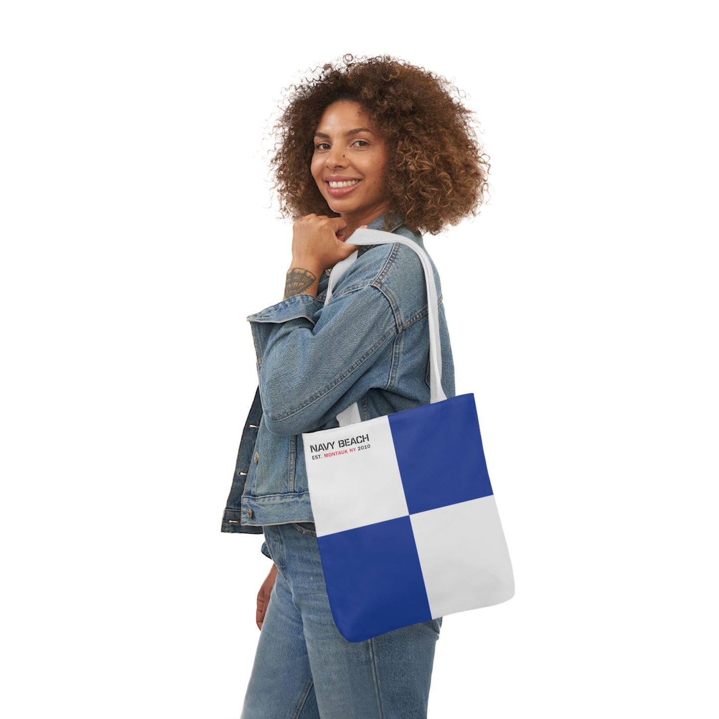 Navy Beach N Flag Canvas Tote