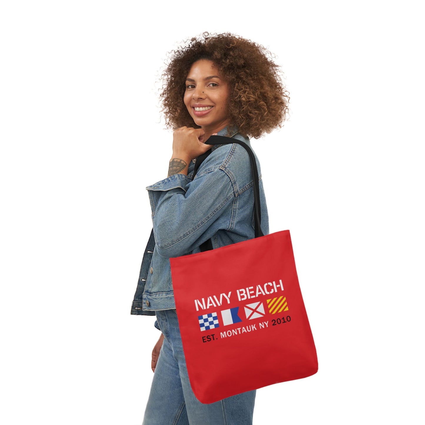 Navy Beach Red Canvas Tote