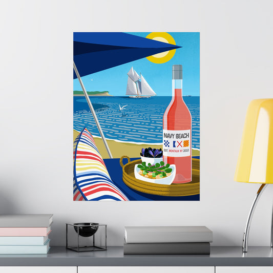 Navy Beach Seascape Matte Vertical Poster