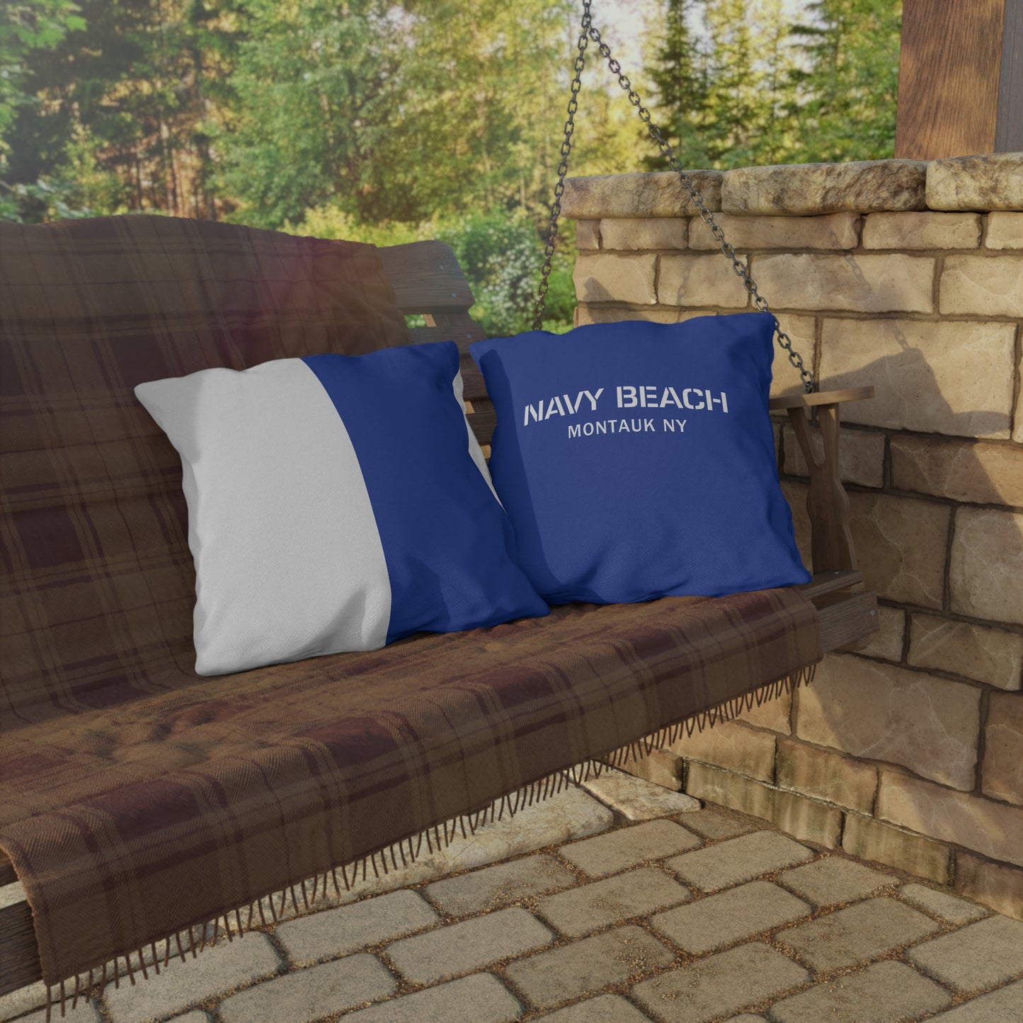 Navy Beach A Flag Outdoor Pillows