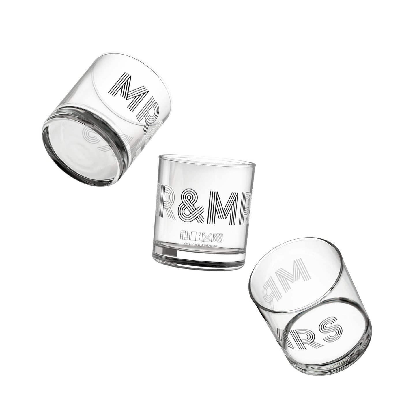 Mr & Mrs Navy Beach Weddings Rocks Glass