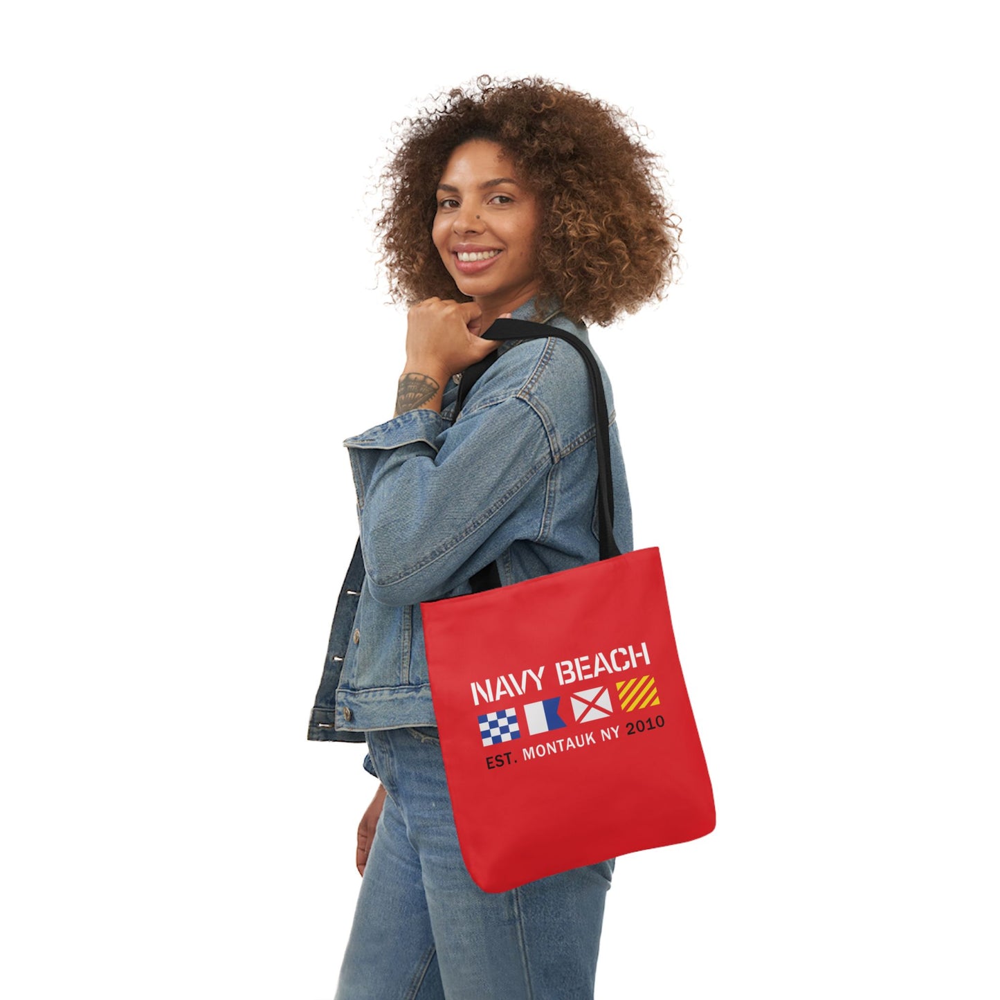 Navy Beach Red Canvas Tote