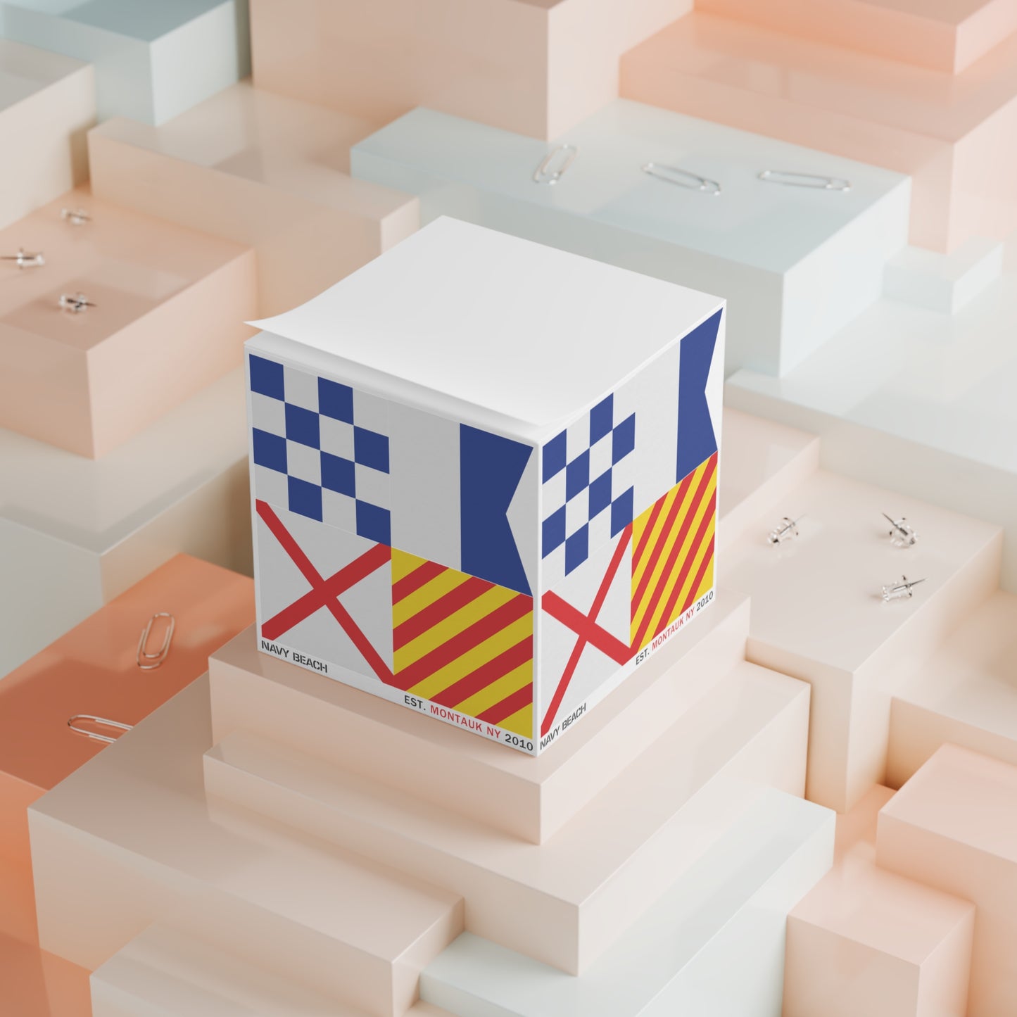 Navy Beach Flags Note Cube