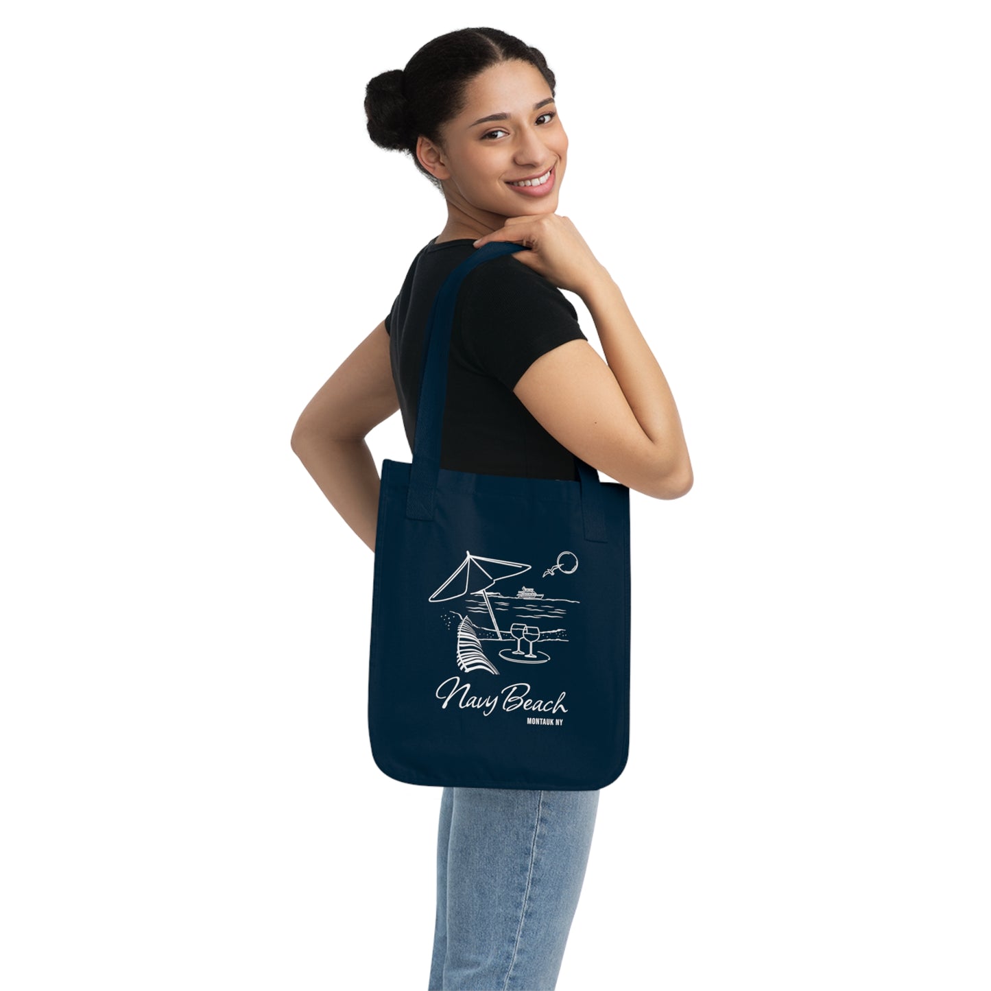 Navy Beach Scene Organic Canvas Tote Bag