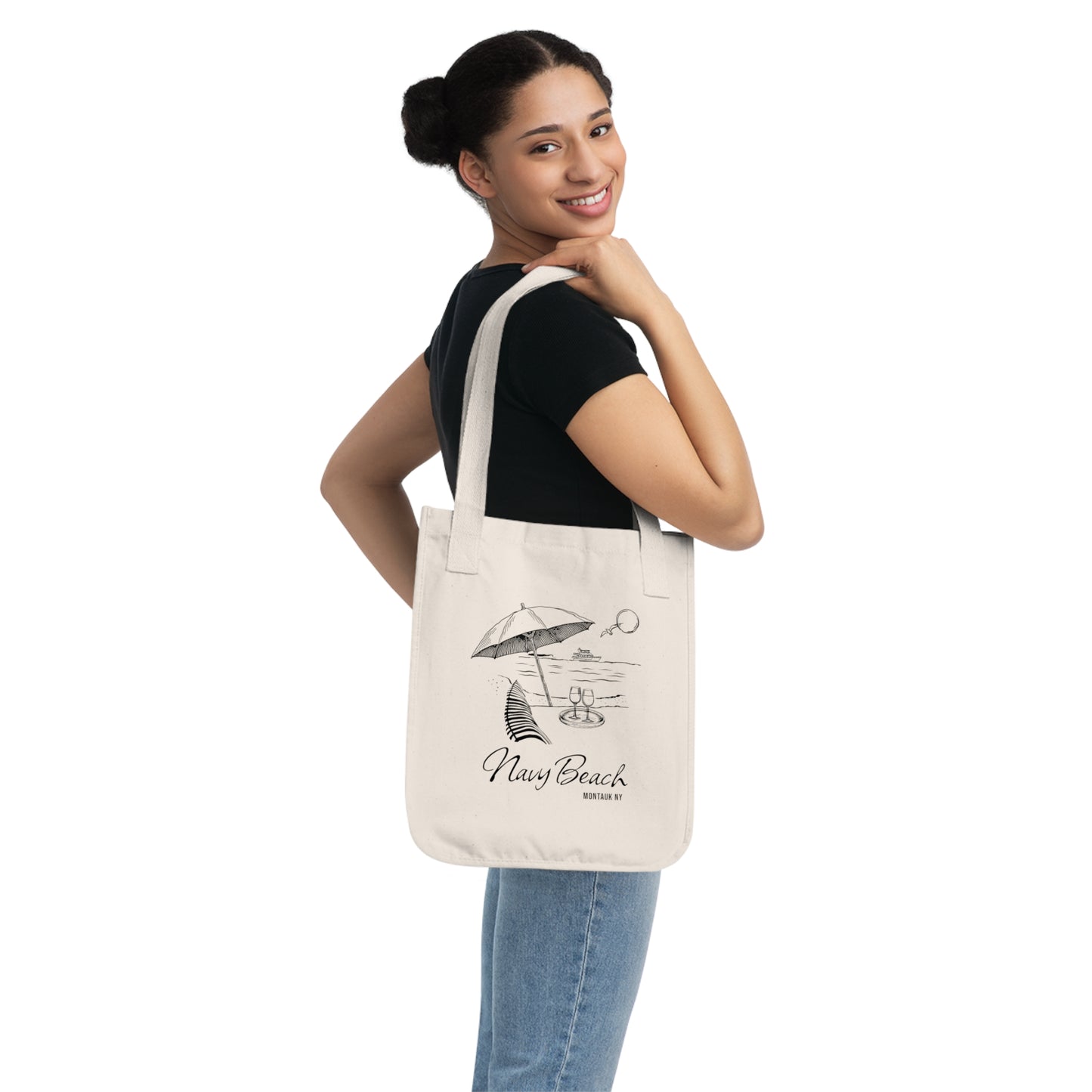 Navy Beach Organic Canvas Tote Bag
