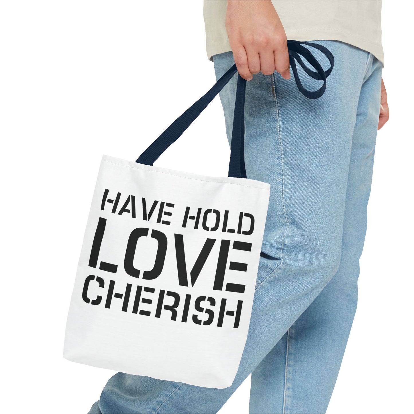 Have Hold Love Cherish Navy Beach Weddings Tote