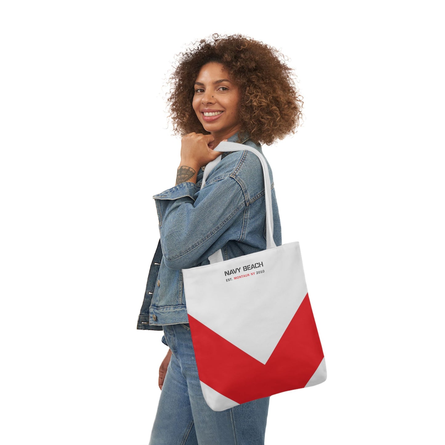 Navy Beach V Flag Canvas Tote