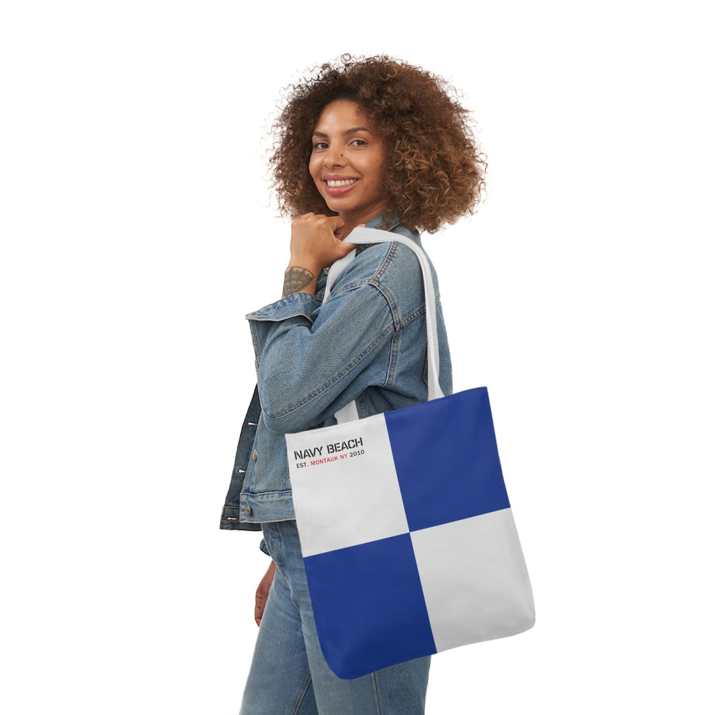Navy Beach N Flag Canvas Tote