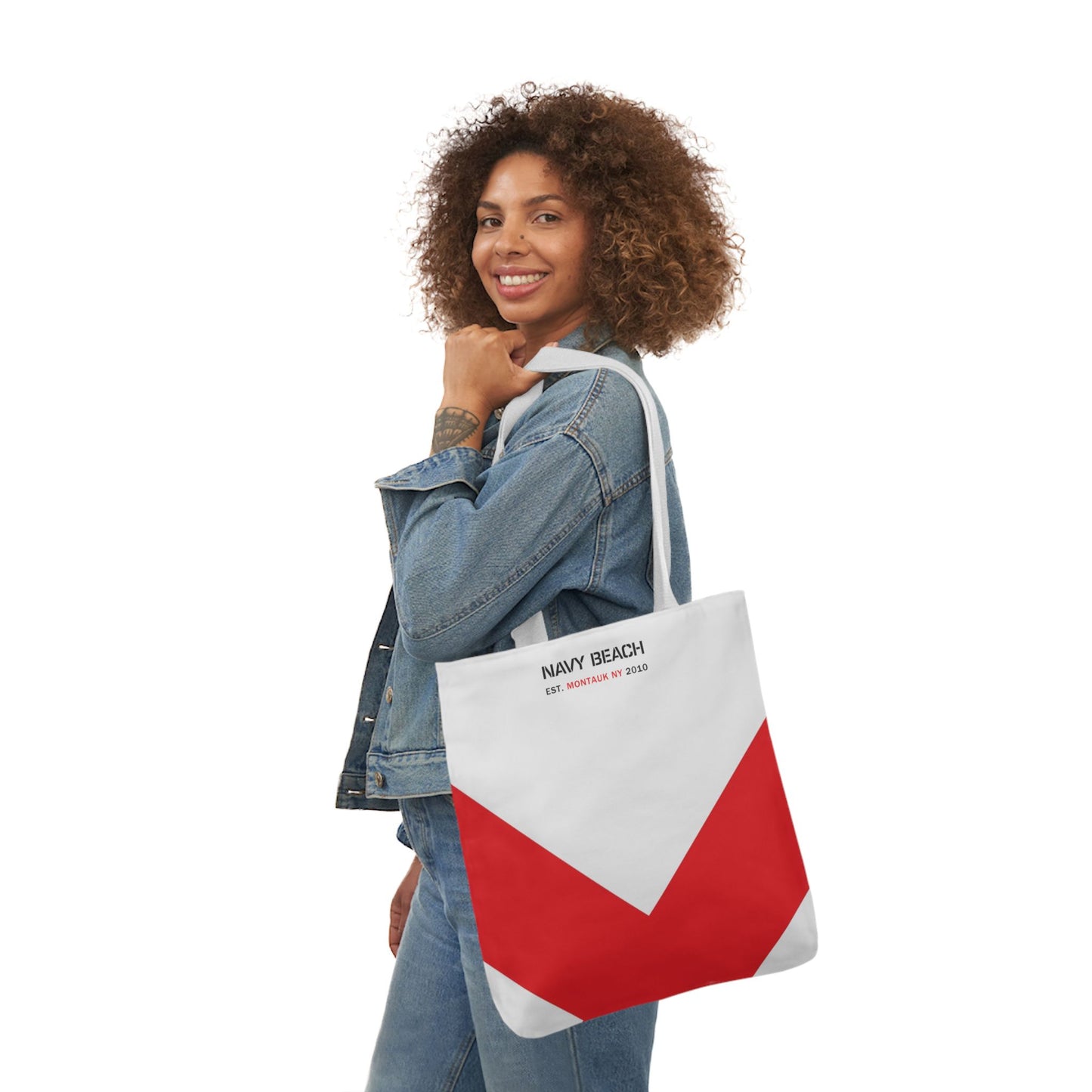 Navy Beach V Flag Canvas Tote