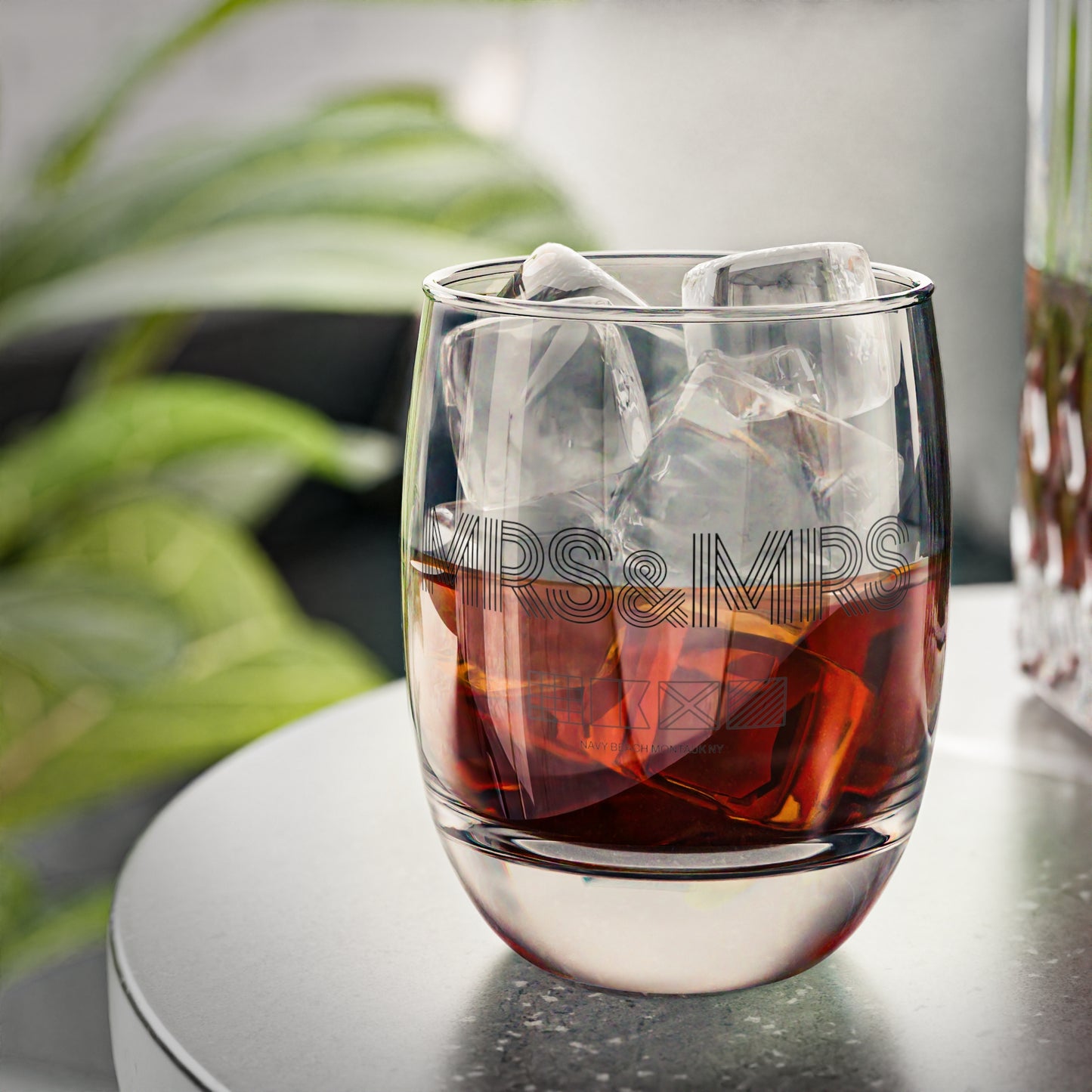 Mrs & Mrs Navy Beach Weddings Whiskey Glass