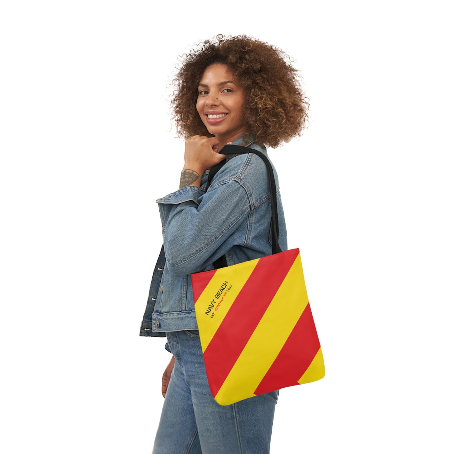 Navy Beach Y Flag Canvas Tote