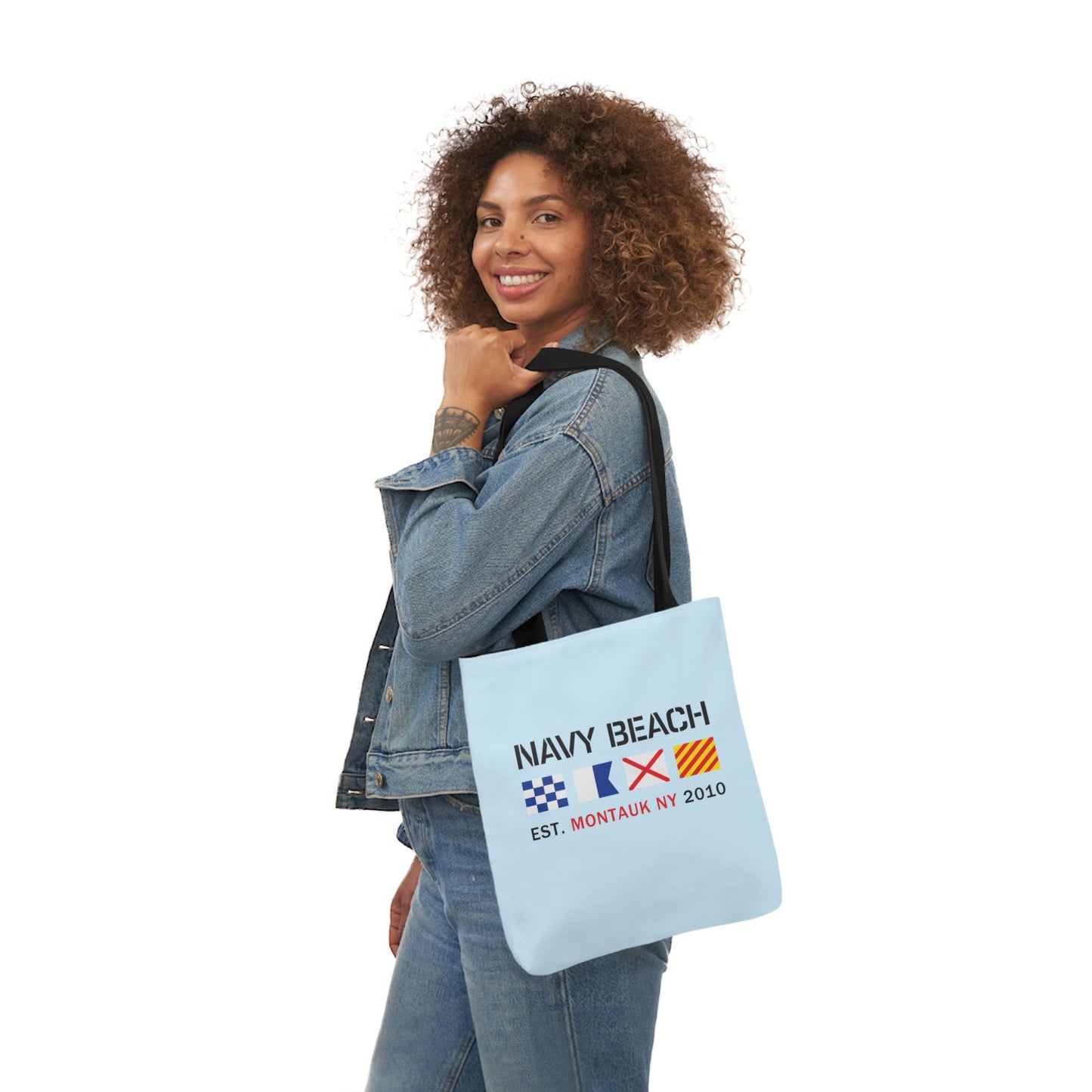 Navy Beach Sky Blue Canvas Tote