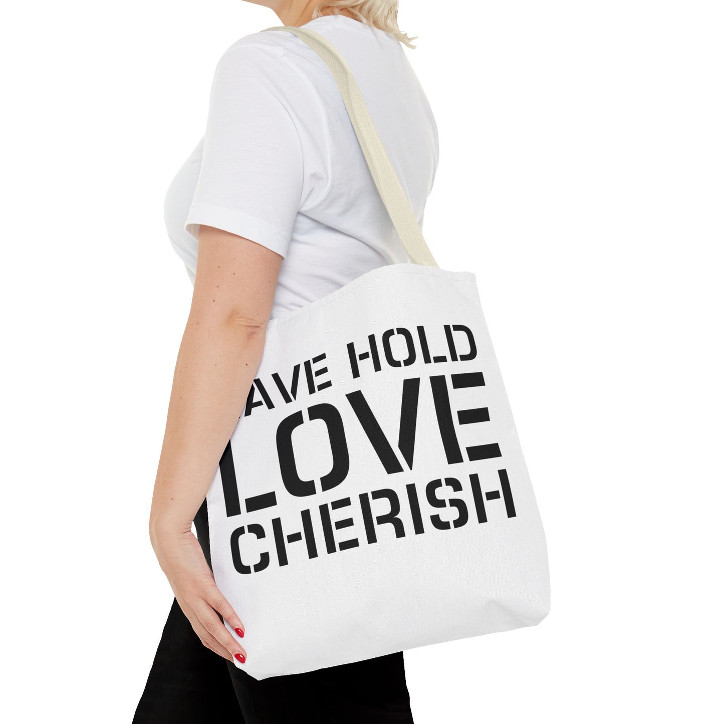 Have Hold Love Cherish Navy Beach Weddings Tote