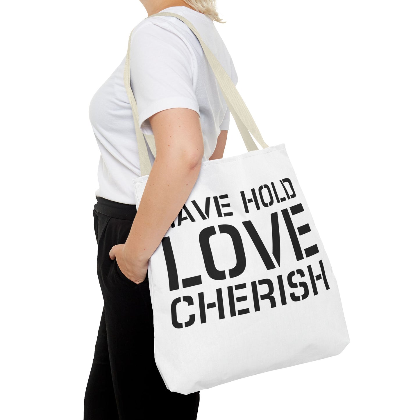 Have Hold Love Cherish Navy Beach Weddings Tote