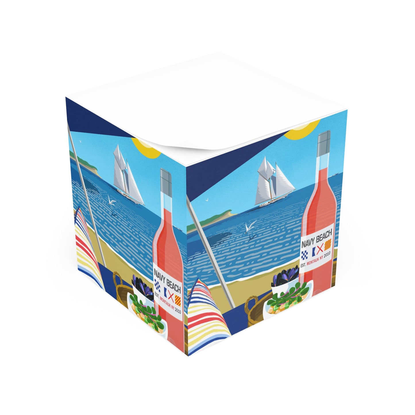 Navy Beach Seascape Note Cube