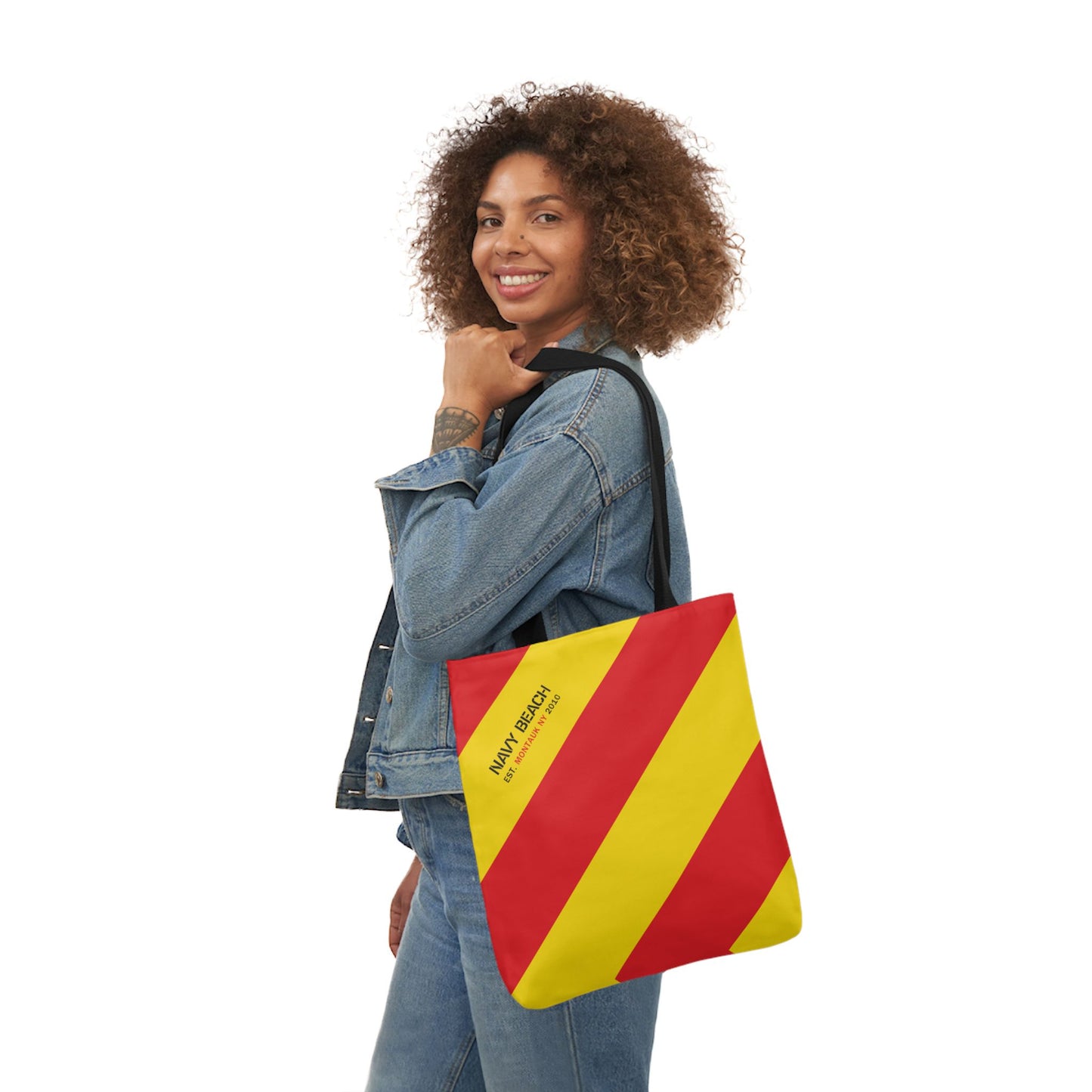 Navy Beach Y Flag Canvas Tote