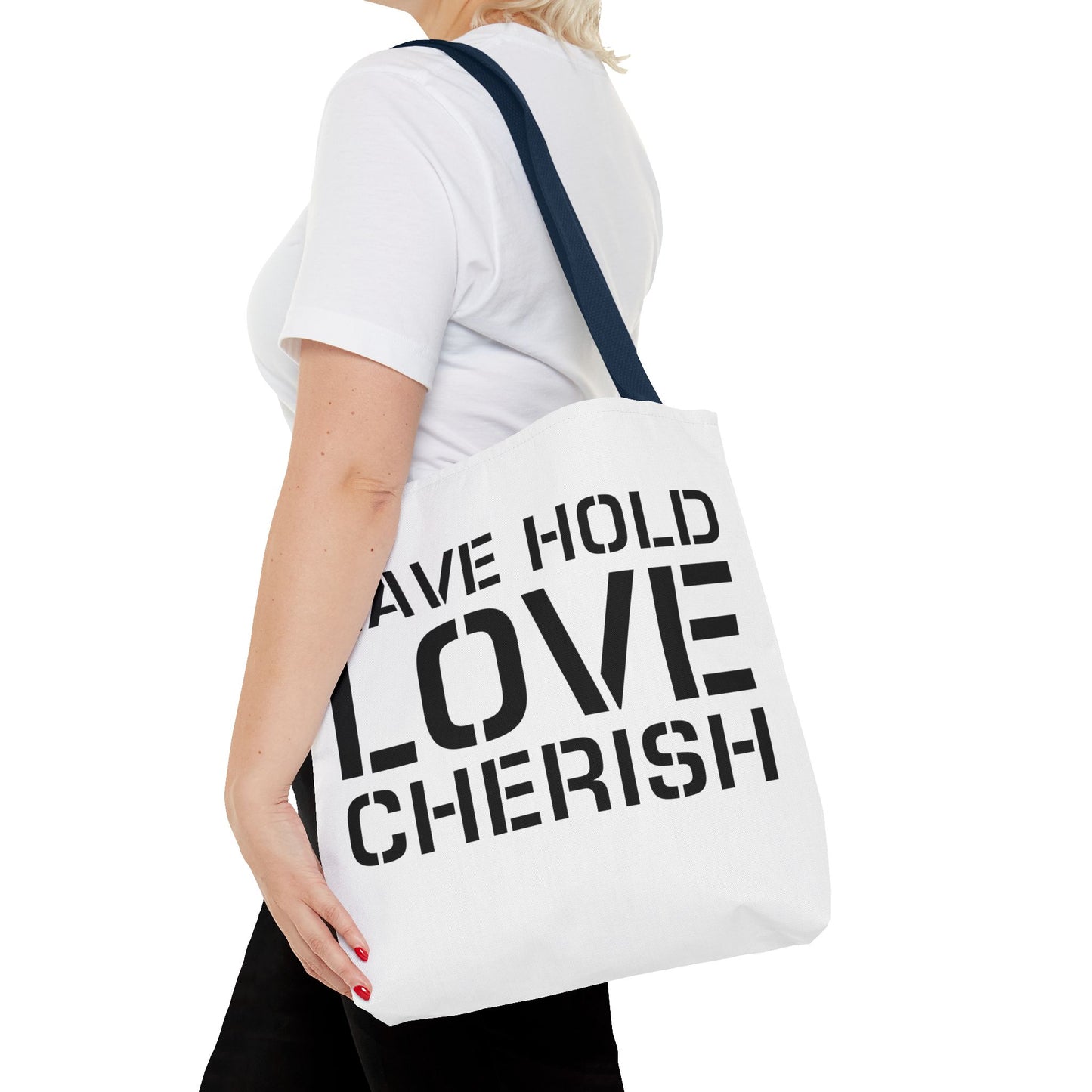 Have Hold Love Cherish Navy Beach Weddings Tote