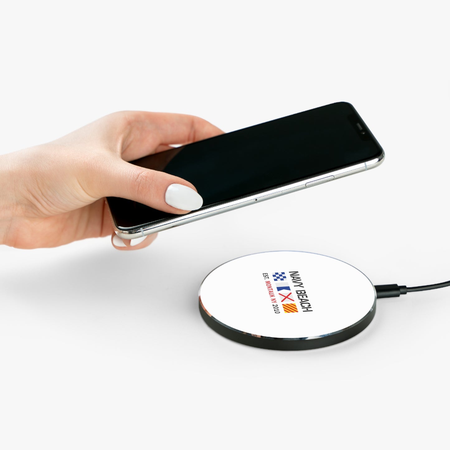 Navy Beach White Wireless Charger