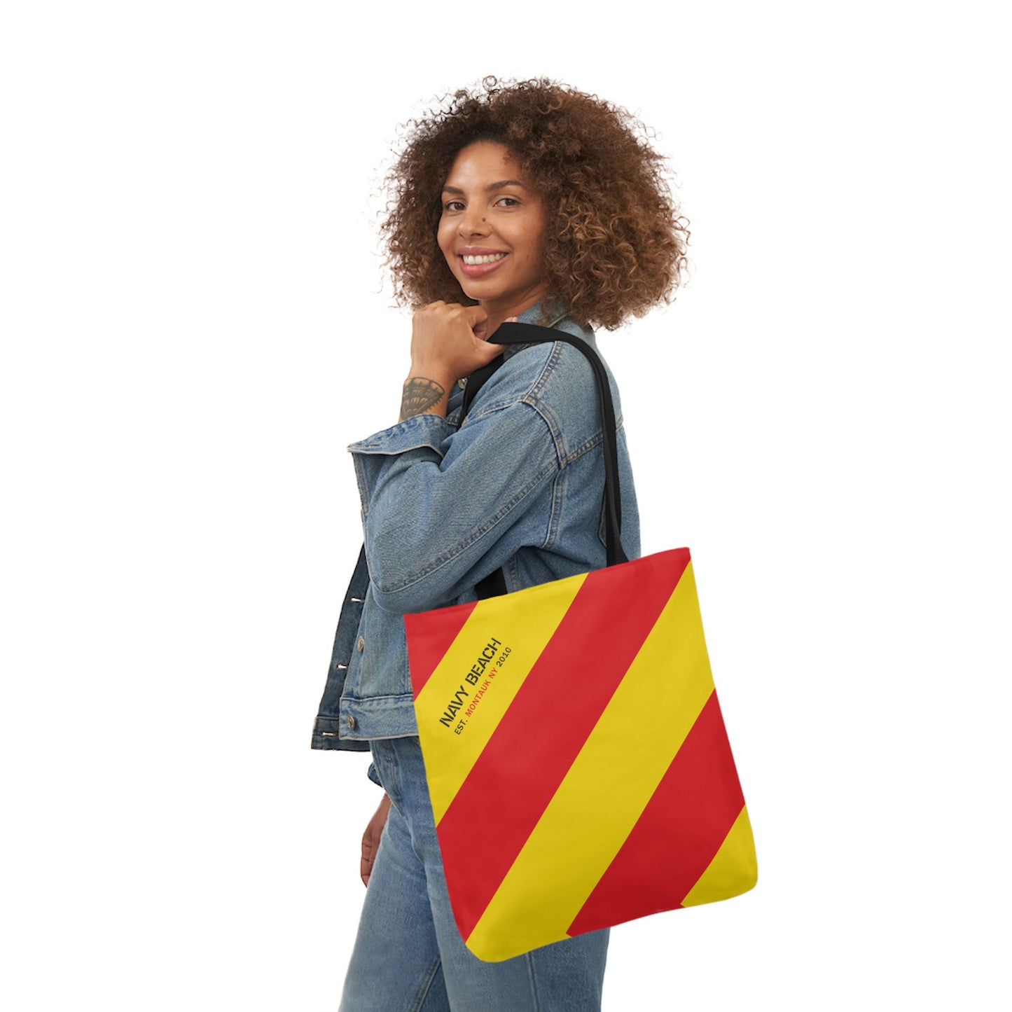 Navy Beach Y Flag Canvas Tote