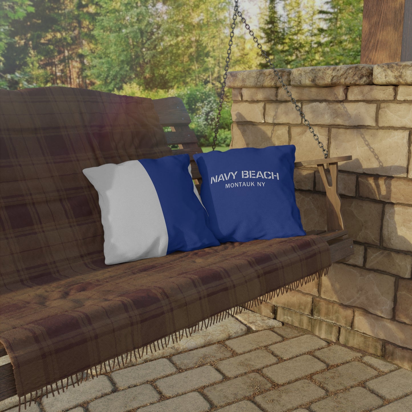 Navy Beach A Flag Outdoor Pillows