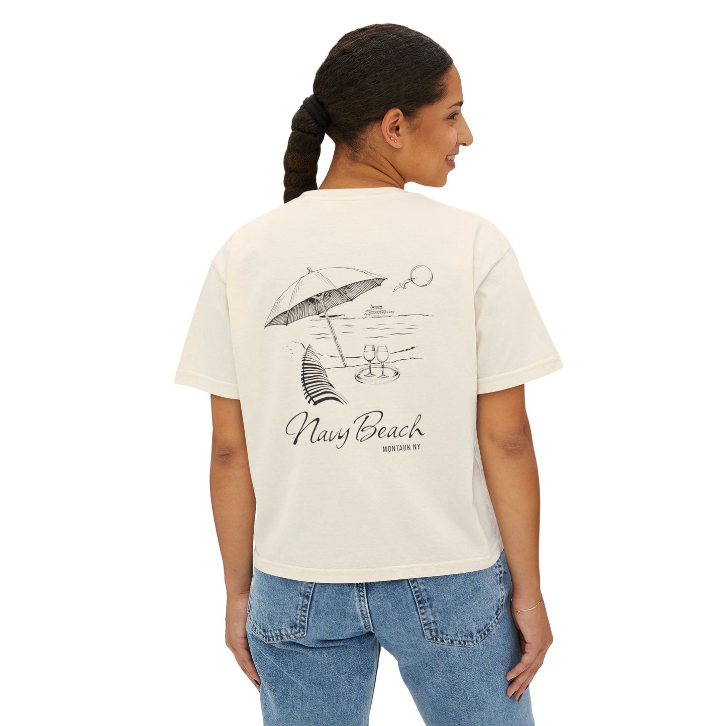 Navy Beach Scene Women's Boxy Tee