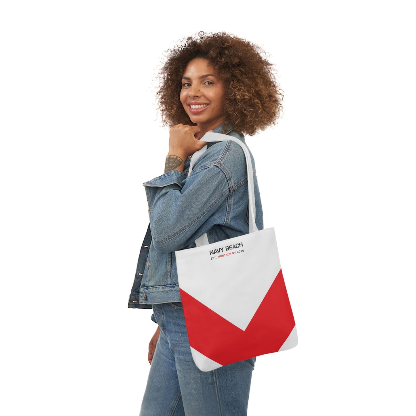 Navy Beach V Flag Canvas Tote