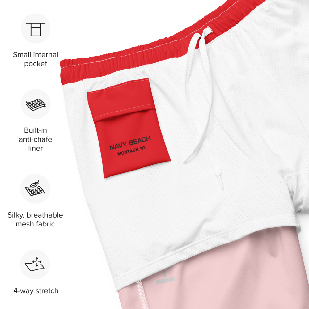 Navy Beach Red Recycled Swim Trunks