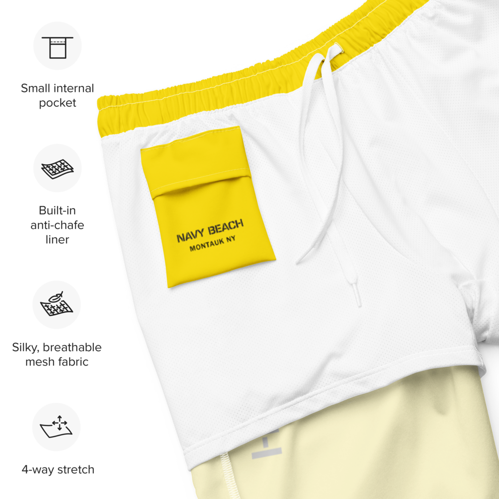 Navy Beach Yellow Recycled Swim Trunks
