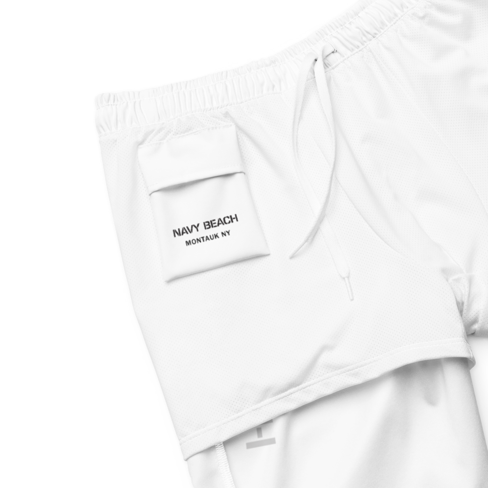 Navy Beach White Recycled Swim Trunks