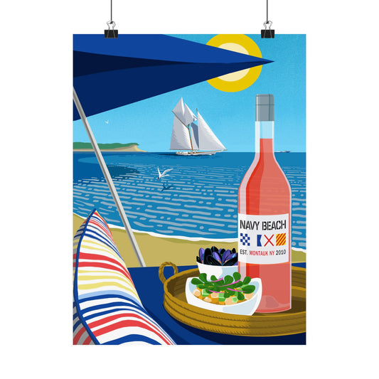Navy Beach Seascape Matte Vertical Poster