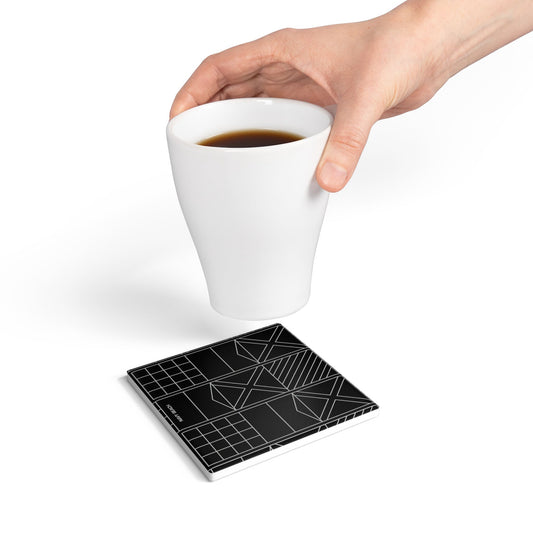 Navy Beach Black Ceramic Coaster