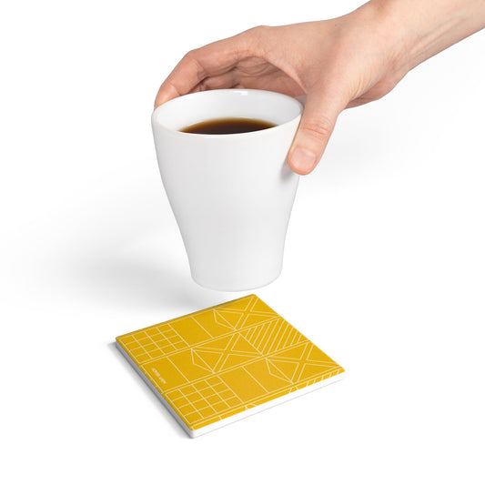 Navy Beach Yellow Ceramic Coaster