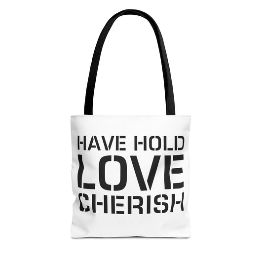 Have Hold Love Cherish Navy Beach Weddings Tote