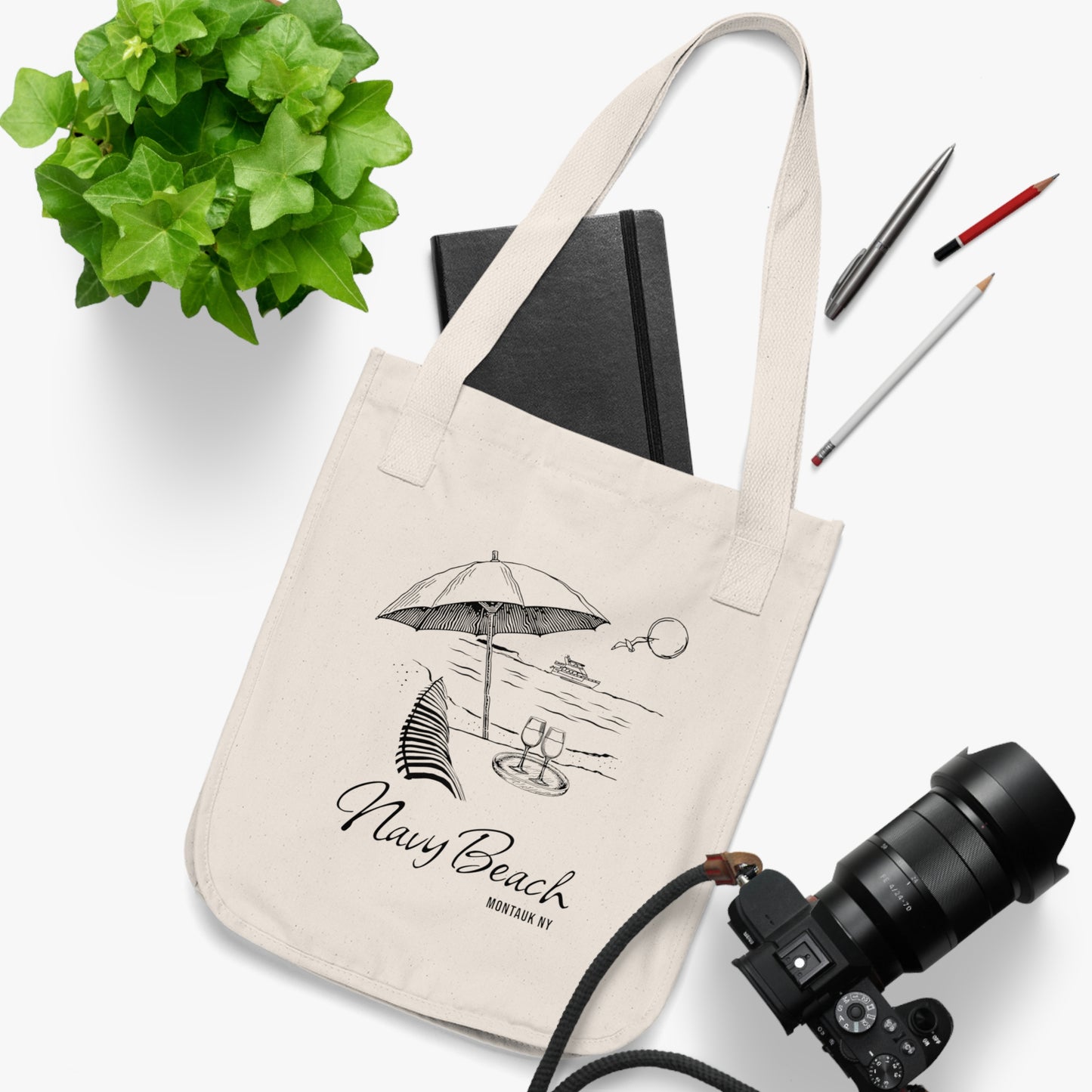 Navy Beach Organic Canvas Tote Bag
