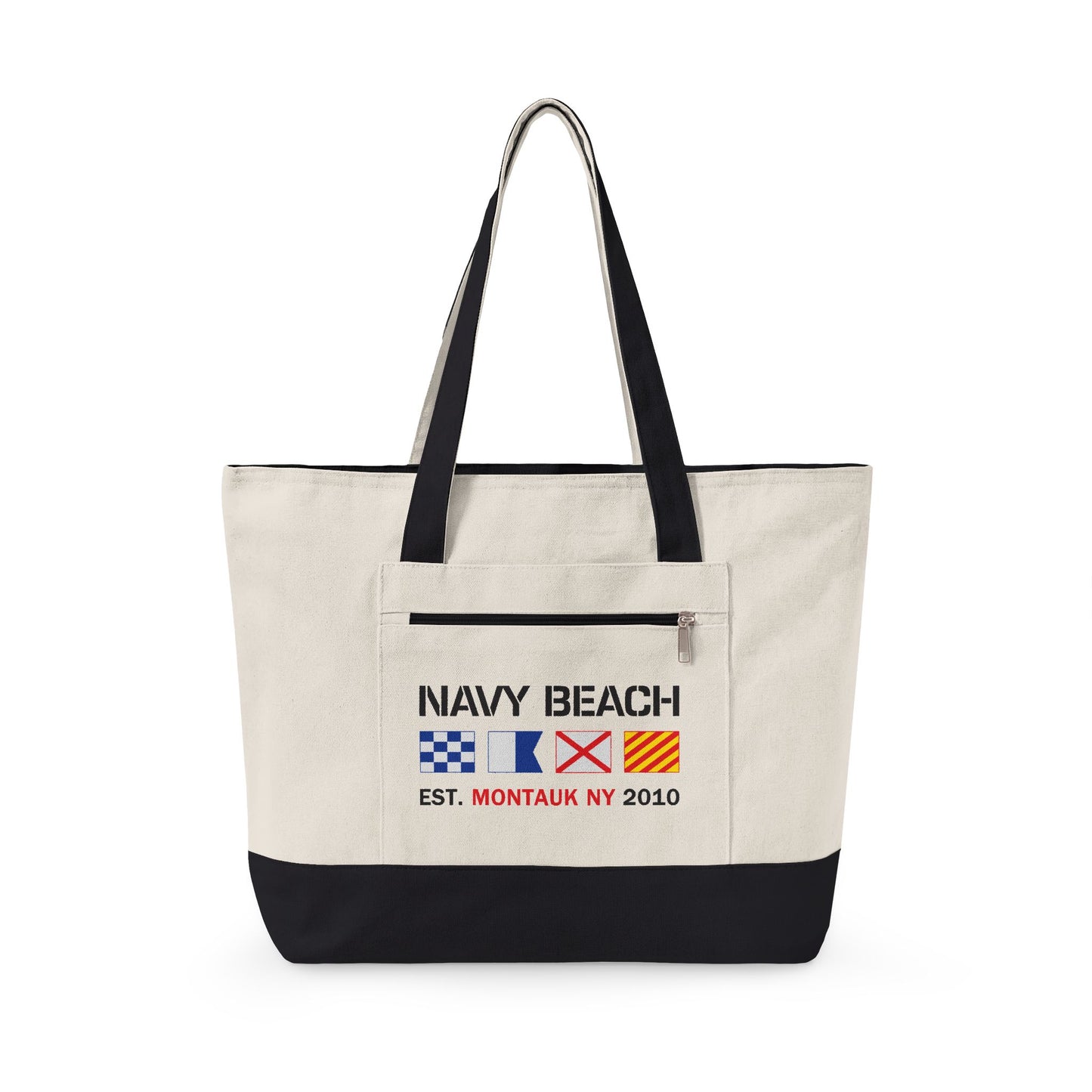 Navy Beach Zippered Canvas Tote
