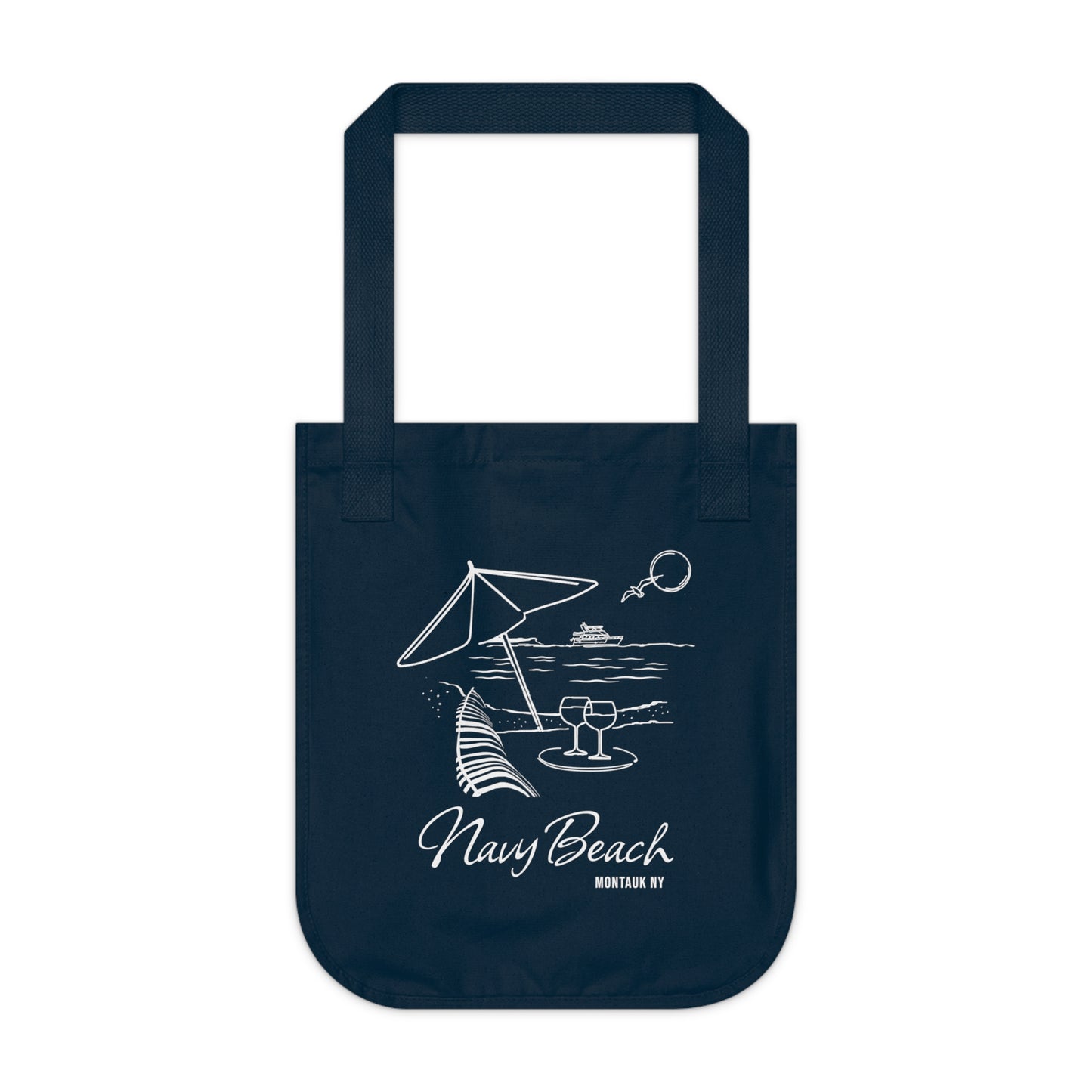 Navy Beach Scene Organic Canvas Tote Bag