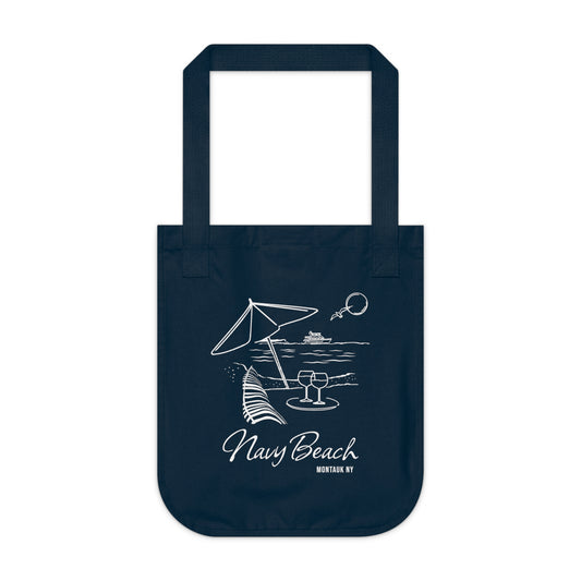 Navy Beach Scene Organic Canvas Tote Bag