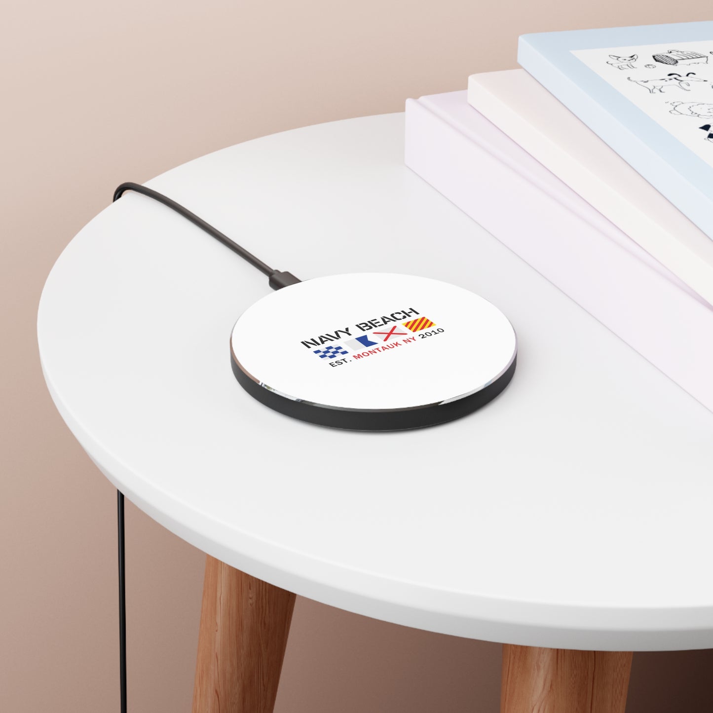Navy Beach White Wireless Charger